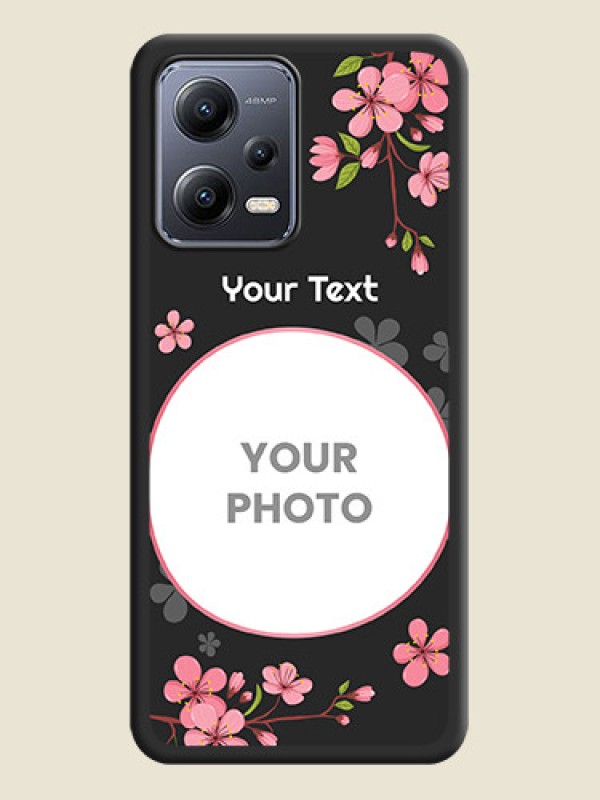 Custom Round Image with Pink Color Floral Design on Photo on Space Black Soft Matte Back Cover - Xiaomi Redmi Note 12 Pro Plus 5G - alternate view