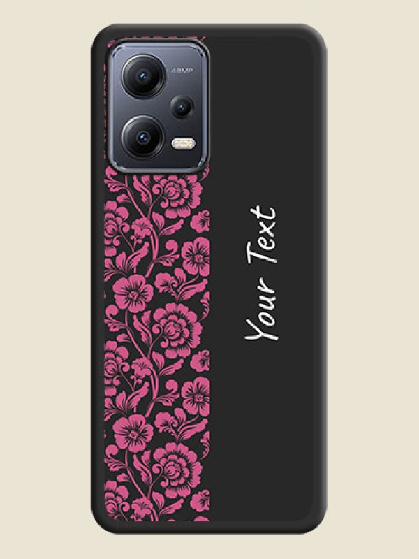 Custom Pink Floral Pattern Design With Custom Text On Space Black Personalized Soft Matte Phone Covers -Xiaomi Redmi Note 12 Pro Plus 5G - alternate view