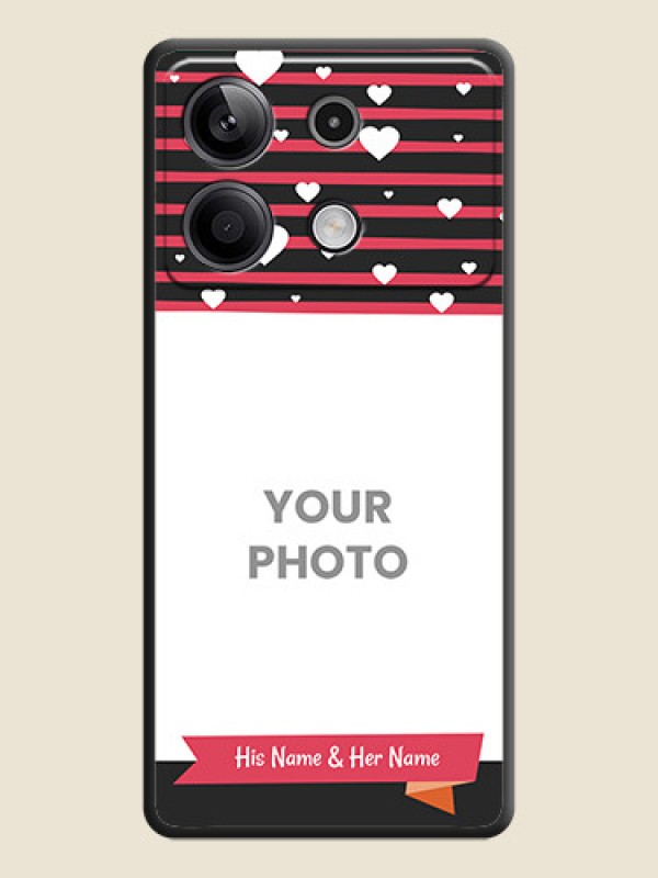 Custom White Color Love Symbols with Pink Lines Pattern on Space Black Custom Soft Matte Phone Cases - Redmi Note 13 5G - alternate view