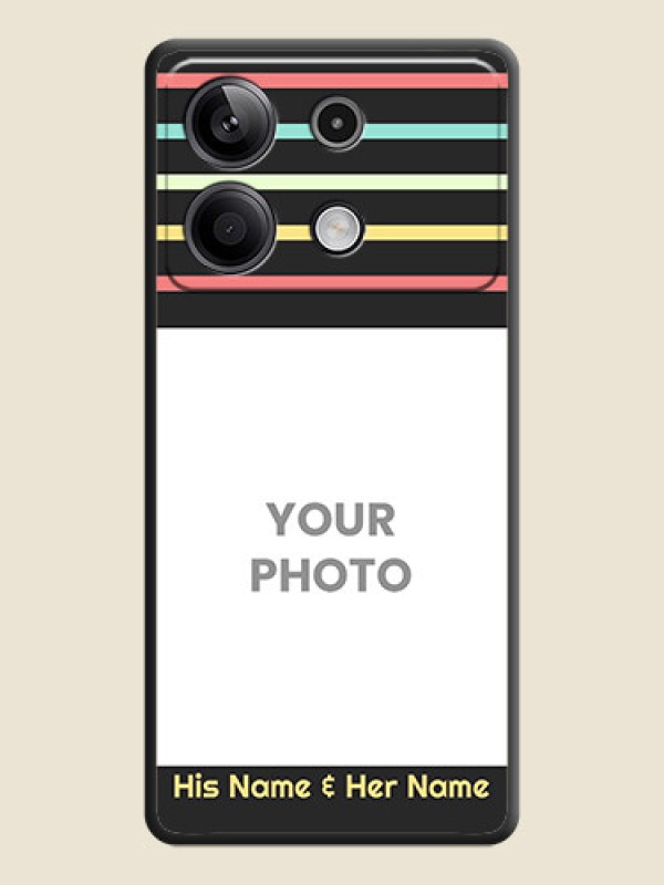 Custom Color Stripes with Photo and Text - Photo on Space Black Soft Matte Mobile Case - Redmi Note 13 5G - alternate view