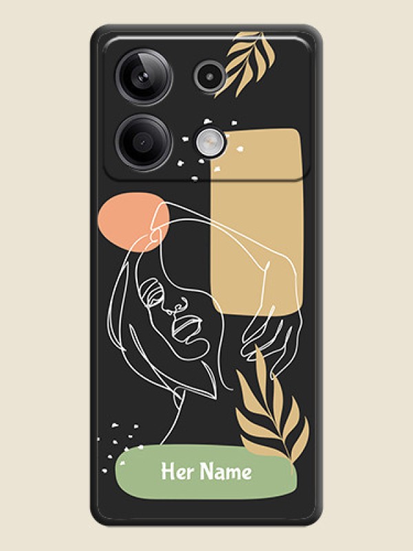 Custom Custom Text With Line Art Of Women & Leaves Design On Space Black Personalized Soft Matte Phone Covers - Redmi Note 13 5G - alternate view