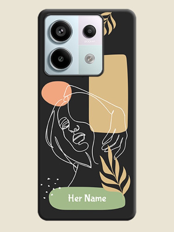 Custom Custom Text With Line Art Of Women & Leaves Design On Space Black Personalized Soft Matte Phone Covers - Redmi Note 13 Pro 5G - alternate view
