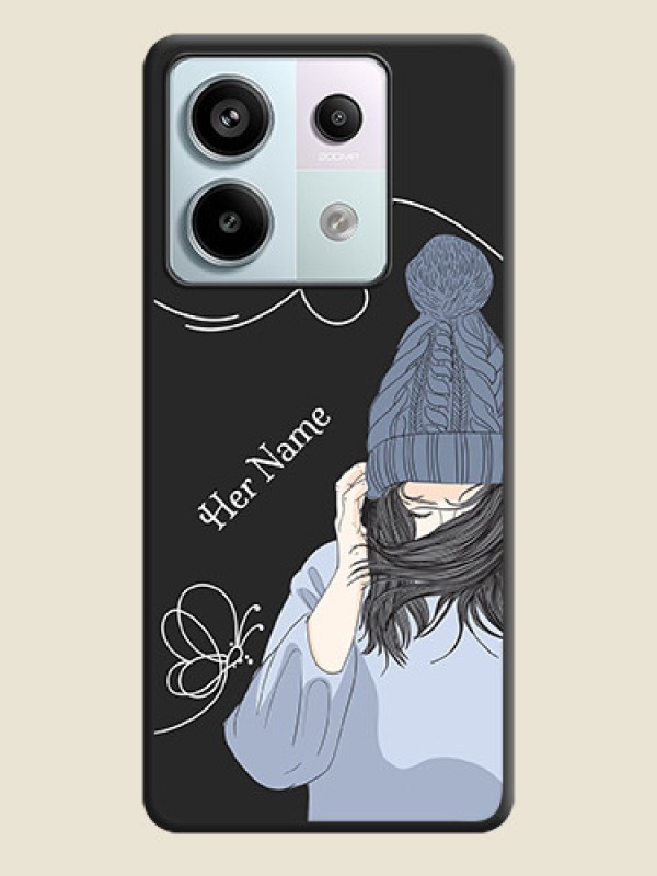 Custom Girl With Blue Winter Outfiit Custom Text Design On Space Black Personalized Soft Matte Phone Covers - Redmi Note 13 Pro 5G - alternate view