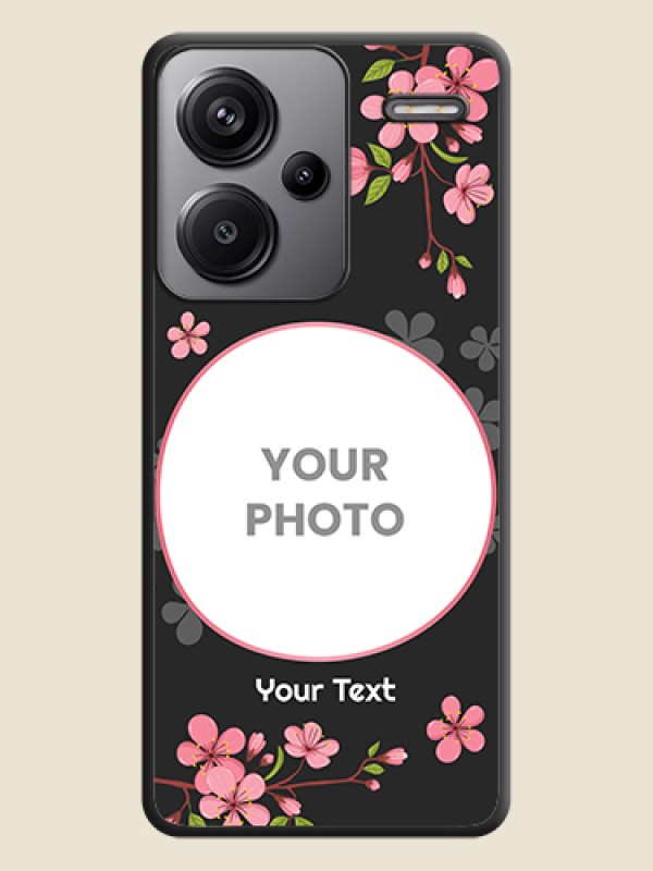 Custom Round Image with Pink Color Floral Design on Photo On Space Black Custom Soft Matte Mobile Back Cover - Redmi Note 13 Pro Plus 5G - alternate view