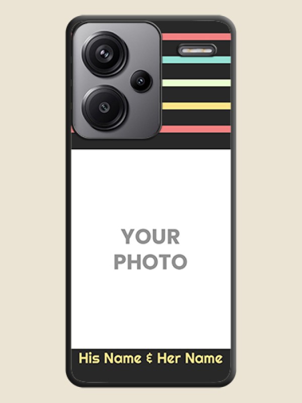 Custom Color Stripes with Photo and Text on Photo  On Space Black Custom Soft Matte Mobile Back Cover - Redmi Note 13 Pro Plus 5G - alternate view