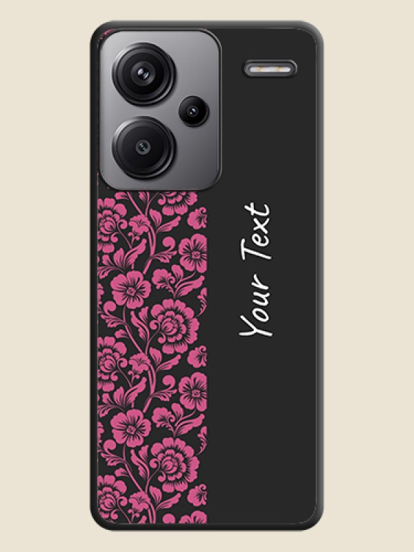 Custom Pink Floral Pattern Design With Custom Text On Space Black Custom Soft Matte Mobile Back Cover - Redmi Note 13 Pro Plus 5G - alternate view