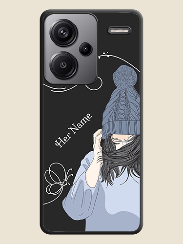 Custom Girl With Blue Winter Outfiit Custom Text Design On Space Black Custom Soft Matte Mobile Back Cover - Redmi Note 13 Pro Plus 5G - alternate view