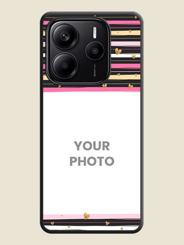 Custom Multicolor Lines and Golden Love Symbols Design on Photo On Space Black Custom Soft Matte Mobile Back Cover - Redmi Note 14 5G - alternate view