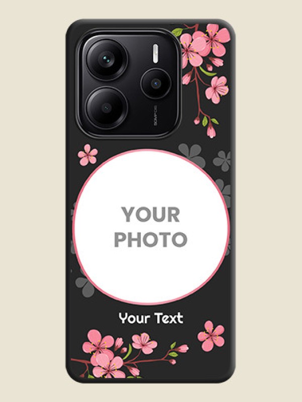 Custom Round Image with Pink Color Floral Design on Photo On Space Black Custom Soft Matte Mobile Back Cover - Redmi Note 14 5G - alternate view