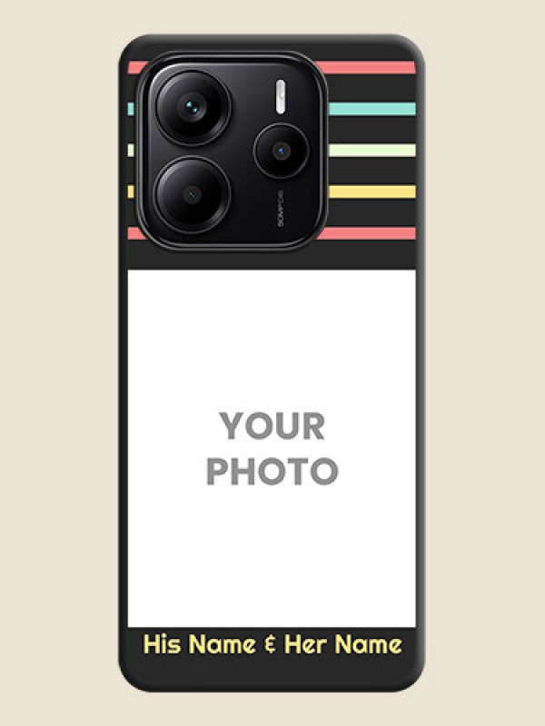 Custom Color Stripes with Photo and Text on Photo On Space Black Custom Soft Matte Mobile Back Cover - Redmi Note 14 5G - alternate view