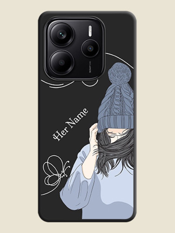 Custom Girl With Blue Winter Outfiit Custom Text Design On Space Black Custom Soft Matte Mobile Back Cover - Redmi Note 14 5G - alternate view