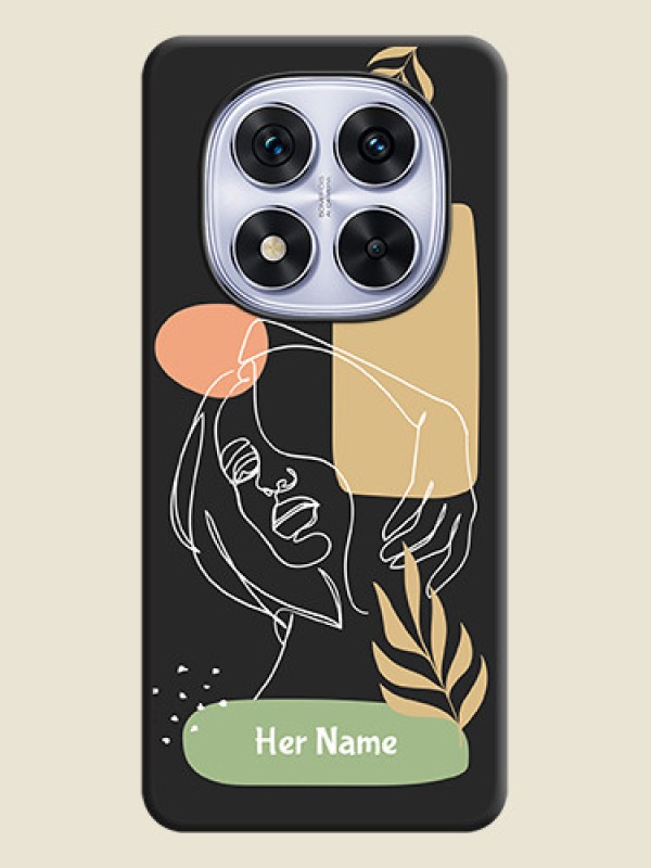 Custom Custom Text With Line Art Of Women & Leaves Design On Space Black Custom Soft Matte Mobile Back Cover - Redmi Note 14 Pro 5G - alternate view