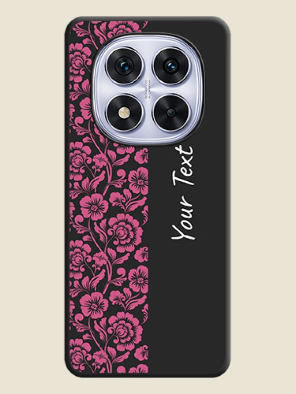 Custom Pink Floral Pattern Design With Custom Text On Space Black Custom Soft Matte Mobile Back Cover - Redmi Note 14 Pro 5G - alternate view
