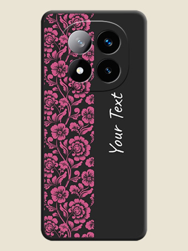 Custom Pink Floral Pattern Design With Custom Text On Space Black Custom Soft Matte Mobile Back Cover - Redmi Note 14 Pro Plus 5G - alternate view