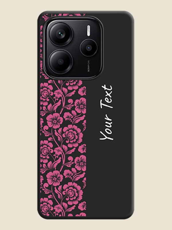 Custom Pink Floral Pattern Design With Custom Text On Space Black Custom Soft Matte Mobile Back Cover - Redmi Note 14 SE 5G - alternate view