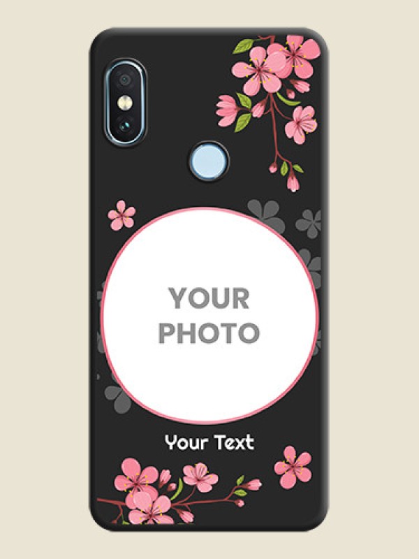 Custom Round Image with Pink Color Floral Design on Photo On Space Black Custom Soft Matte Mobile Back Cover - Xiaomi Redmi Note 5 Pro - alternate view
