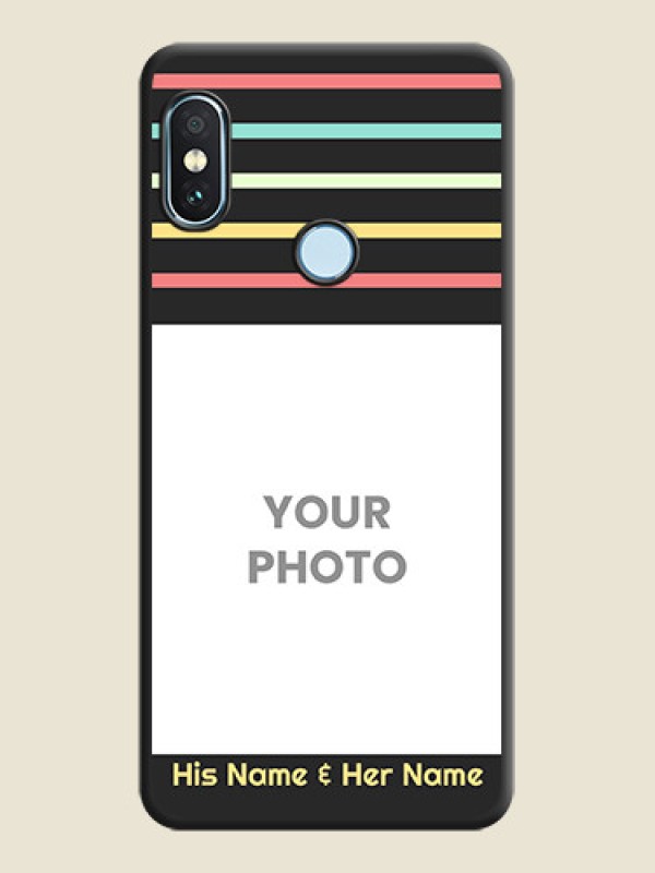 Custom Color Stripes with Photo and Text on Photo  On Space Black Custom Soft Matte Mobile Back Cover - Xiaomi Redmi Note 5 Pro - alternate view
