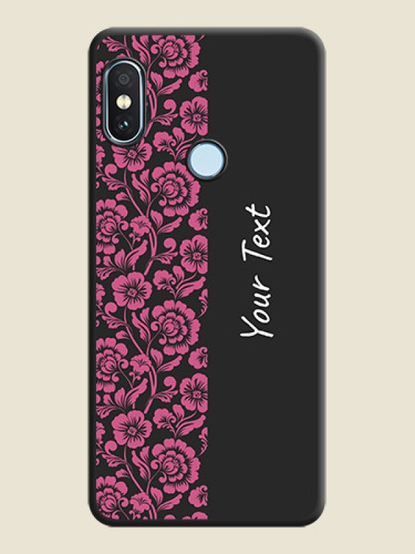 Custom Pink Floral Pattern Design With Custom Text On Space Black Custom Soft Matte Mobile Back Cover - Xiaomi Redmi Note 5 Pro - alternate view