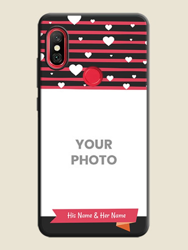 Custom White Color Love Symbols with Pink Lines Pattern on Space Black Custom Soft Matte Phone Cases - Redmi Note 6 Pro - alternate view