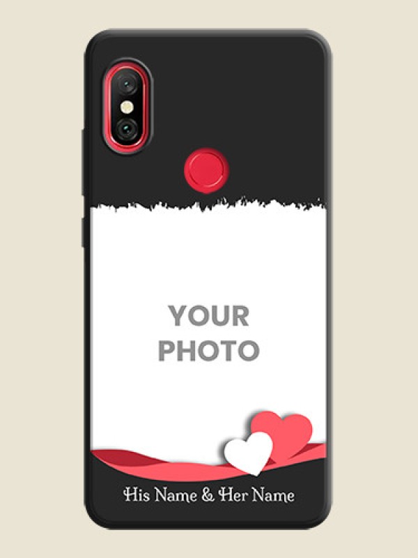 Custom Pink Color Love Shaped Ribbon Design with Text on Space Black Custom Soft Matte Phone Back Cover - Redmi Note 6 Pro - alternate view
