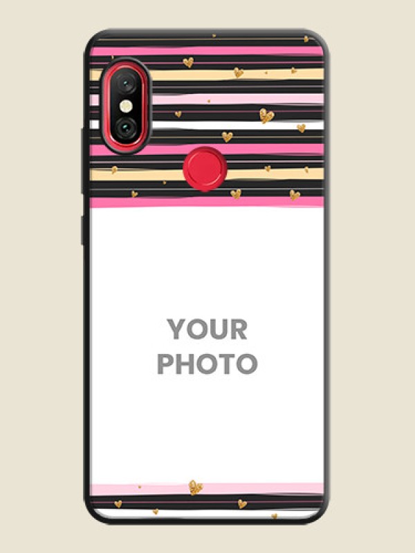 Custom Multicolor Lines and Golden Love Symbols Design - Photo on Space Black Soft Matte Mobile Cover - Redmi Note 6 Pro - alternate view
