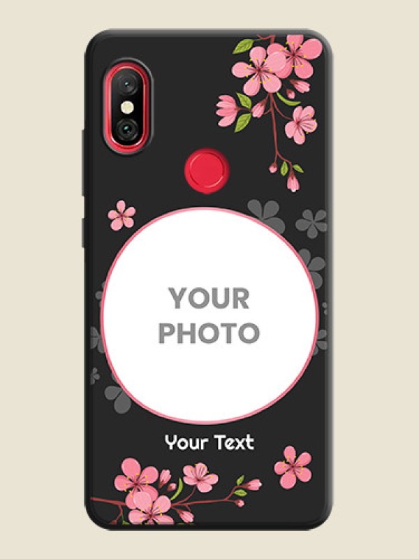Custom Round Image with Pink Color Floral Design - Photo on Space Black Soft Matte Back Cover - Redmi Note 6 Pro - alternate view
