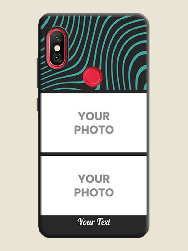 Custom Wave Pattern with 2 Image Holder on Space Black Personalized Soft Matte Phone Covers - Redmi Note 6 Pro - alternate view