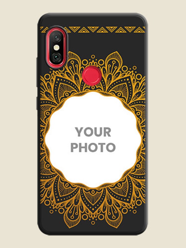 Custom Round Image with Floral Design - Photo on Space Black Soft Matte Mobile Cover - Redmi Note 6 Pro - alternate view