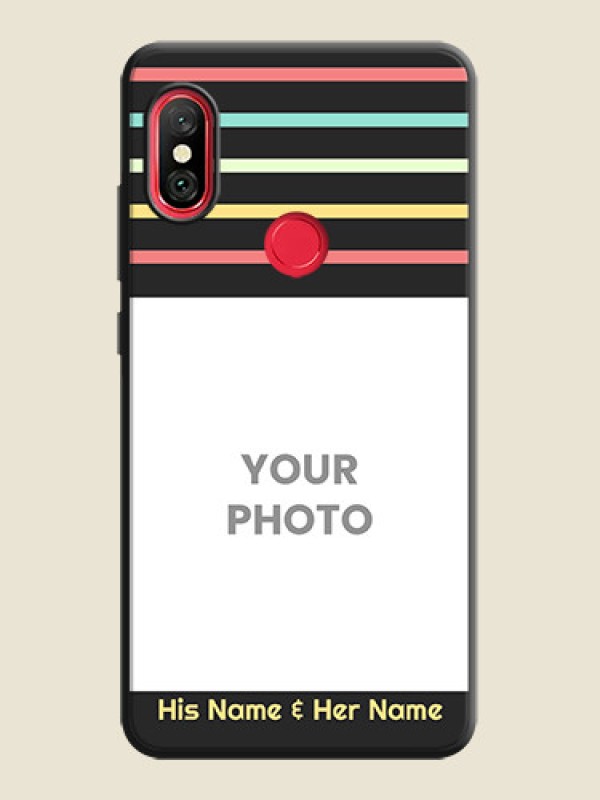 Custom Color Stripes with Photo and Text - Photo on Space Black Soft Matte Mobile Case - Redmi Note 6 Pro - alternate view