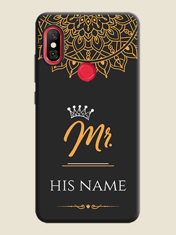 Custom Mr Name with Floral Design  on Personalised Space Black Soft Matte Cases - Redmi Note 6 Pro - alternate view