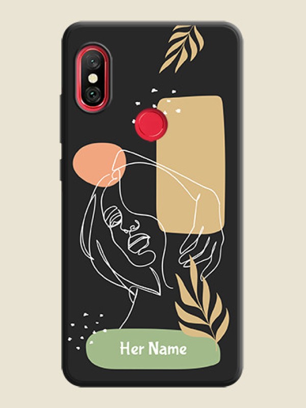 Custom Custom Text With Line Art Of Women & Leaves Design On Space Black Personalized Soft Matte Phone Covers -Xiaomi Redmi Note 6 Pro - alternate view