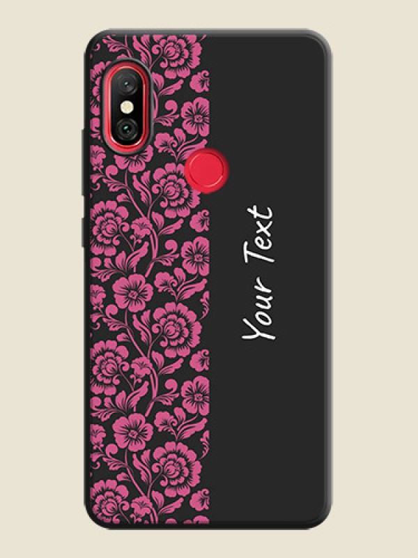 Custom Pink Floral Pattern Design With Custom Text On Space Black Personalized Soft Matte Phone Covers -Xiaomi Redmi Note 6 Pro - alternate view