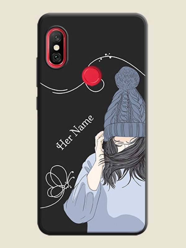 Custom Girl With Blue Winter Outfiit Custom Text Design On Space Black Personalized Soft Matte Phone Covers -Xiaomi Redmi Note 6 Pro - alternate view