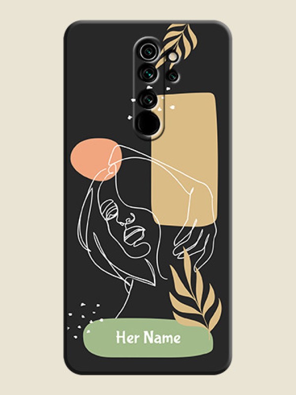 Custom Custom Text With Line Art Of Women & Leaves Design On Space Black Personalized Soft Matte Phone Covers -Xiaomi Redmi Note 8 Pro - alternate view