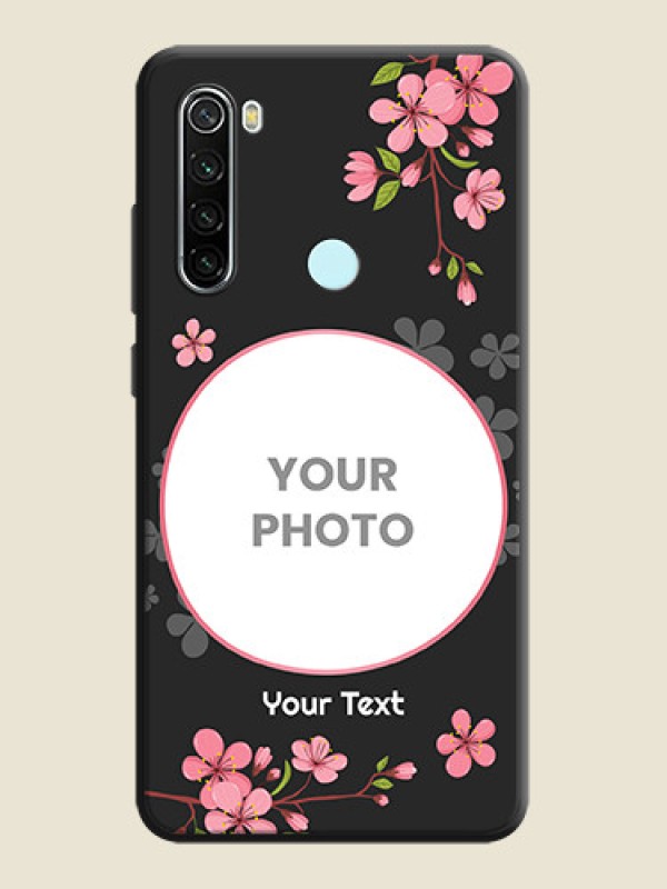 Custom Round Image with Pink Color Floral Design - Photo on Space Black Soft Matte Back Cover - Redmi Note 8 - alternate view