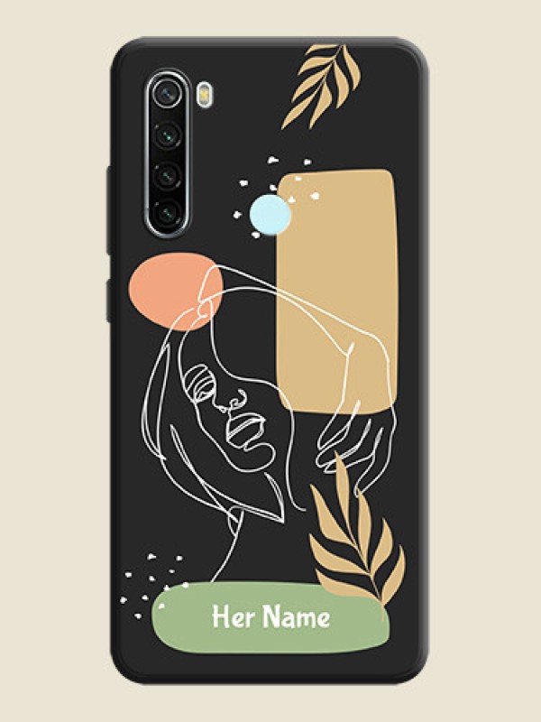 Custom Custom Text With Line Art Of Women & Leaves Design On Space Black Personalized Soft Matte Phone Covers -Xiaomi Redmi Note 8 - alternate view