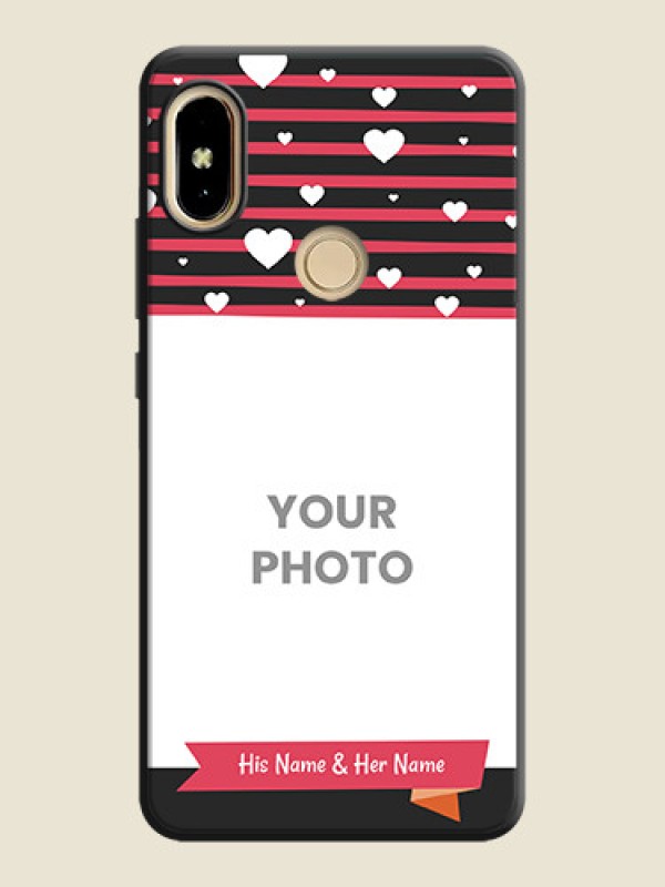 Custom White Color Love Symbols with Pink Lines Pattern on Space Black Custom Soft Matte Phone Cases - Redmi S2 - alternate view