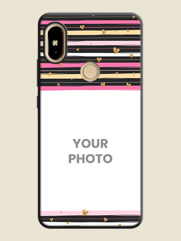 Custom Multicolor Lines and Golden Love Symbols Design on Photo on Space Black Soft Matte Mobile Cover - Redmi S2 - alternate view