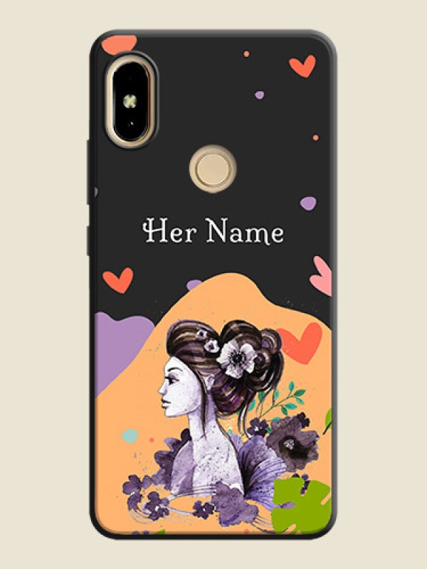 Custom Namecase For Her With Fancy Lady Image On Space Black Personalized Soft Matte Phone Covers -Xiaomi Redmi S2 - alternate view