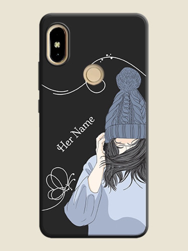 Custom Girl With Blue Winter Outfiit Custom Text Design On Space Black Personalized Soft Matte Phone Covers -Xiaomi Redmi S2 - alternate view