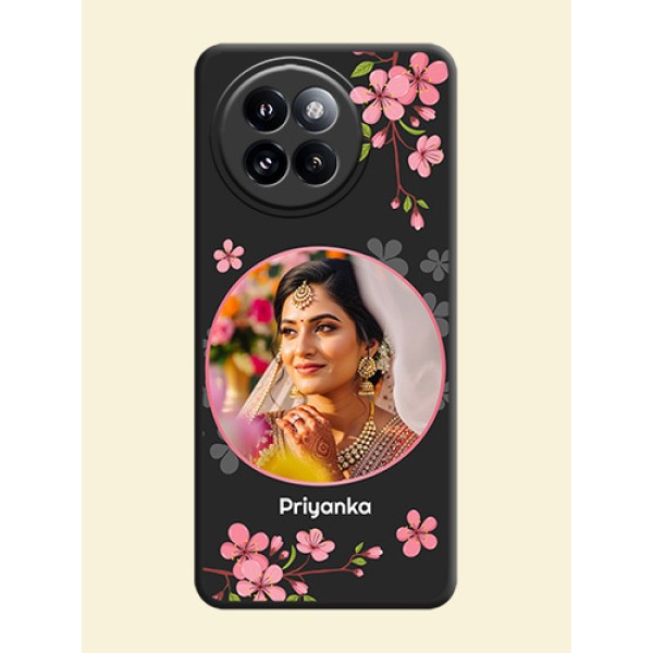 Round Image with Pink Color Floral Design on Photo On Space Black Custom Soft Matte Mobile Back Cover - Xiaomi 14 Civi Round Image with Pink Color Floral Design on Photo On Space Black Custom Soft Matte Mobile Back Cover - Xiaomi 14 Civi