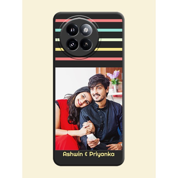 Color Stripes with Photo and Text on Photo On Space Black Custom Soft Matte Mobile Back Cover - Xiaomi 14 Civi Color Stripes with Photo and Text on Photo On Space Black Custom Soft Matte Mobile Back Cover - Xiaomi 14 Civi