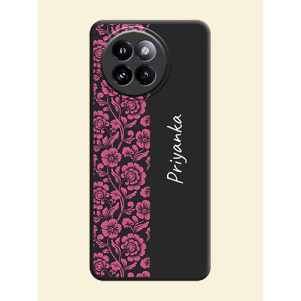 Pink Floral Pattern Design With Custom Text On Space Black Custom Soft Matte Mobile Back Cover - Xiaomi 14 Civi Pink Floral Pattern Design With Custom Text On Space Black Custom Soft Matte Mobile Back Cover - Xiaomi 14 Civi
