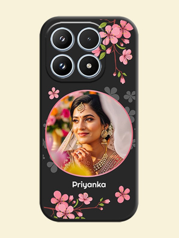 Round Image with Pink Color Floral Design on Photo On Space Black Custom Soft Matte Mobile Back Cover - Xiaomi 17 5G