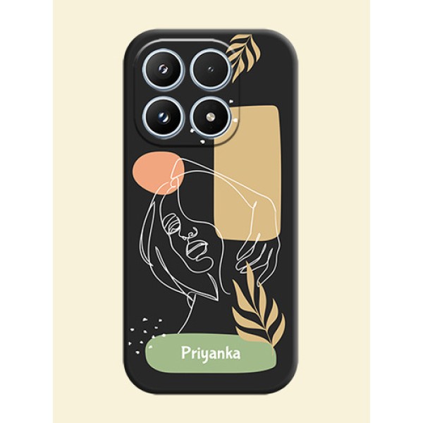 Custom Text With Line Art Of Women & Leaves Design On Space Black Custom Soft Matte Mobile Back Cover - Xiaomi 17 5G Custom Text With Line Art Of Women & Leaves Design On Space Black Custom Soft Matte Mobile Back Cover - Xiaomi 17 5G