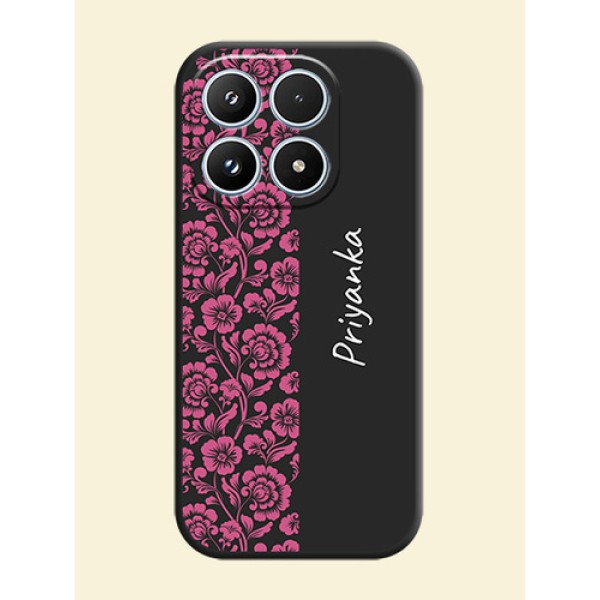 Pink Floral Pattern Design With Custom Text On Space Black Custom Soft Matte Mobile Back Cover - Xiaomi 17 5G Pink Floral Pattern Design With Custom Text On Space Black Custom Soft Matte Mobile Back Cover - Xiaomi 17 5G