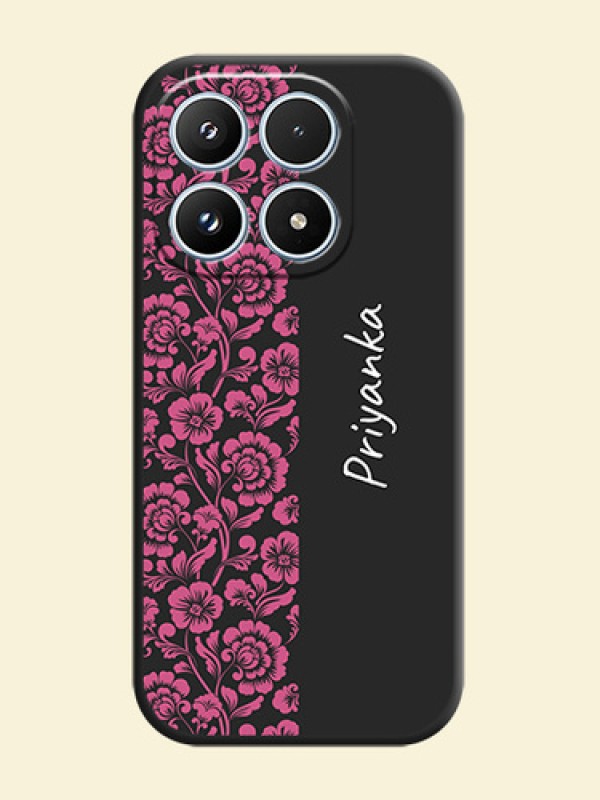 Pink Floral Pattern Design With Custom Text On Space Black Custom Soft Matte Mobile Back Cover - Xiaomi 17 5G