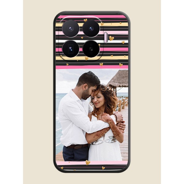 Multicolor Lines and Golden Love Symbols Design on Photo On Space Black Custom Soft Matte Mobile Back Cover - Xiaomi 17T 5G
