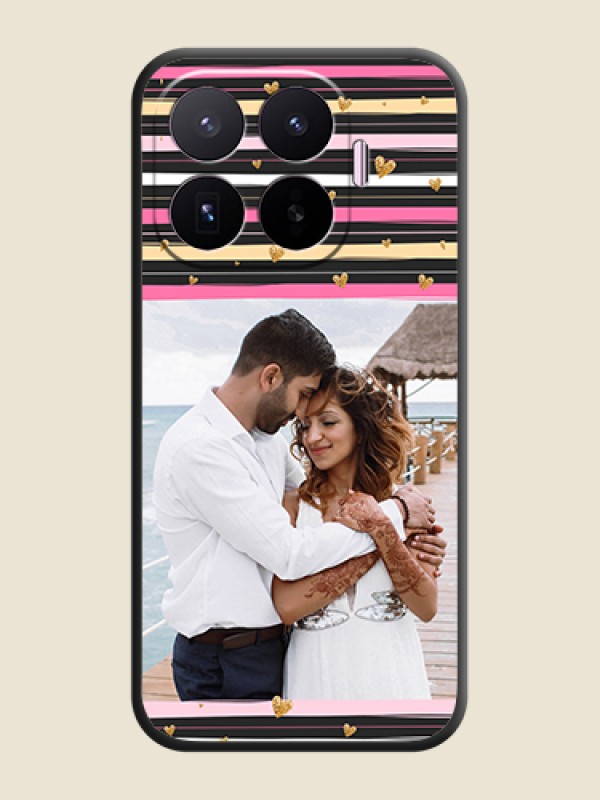 Multicolor Lines and Golden Love Symbols Design on Photo On Space Black Custom Soft Matte Mobile Back Cover - Xiaomi 17T 5G