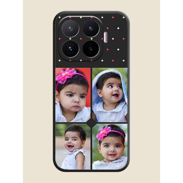Multicolor Dotted Pattern with 4 Image Holder On Space Black Custom Soft Matte Mobile Back Cover - Xiaomi 17T 5G Multicolor Dotted Pattern with 4 Image Holder On Space Black Custom Soft Matte Mobile Back Cover - Xiaomi 17T 5G
